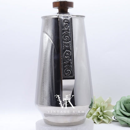 18/10 Stamped Stainless Steel Coffee Pot, Vintage Lucky Wood Florence