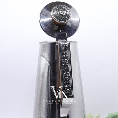 18/10 Stamped Stainless Steel Coffee Pot, Vintage Lucky Wood Florence