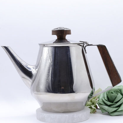 18/10 Stamped Stainless Steel Tea Pot, Vintage Lucky Wood Florence