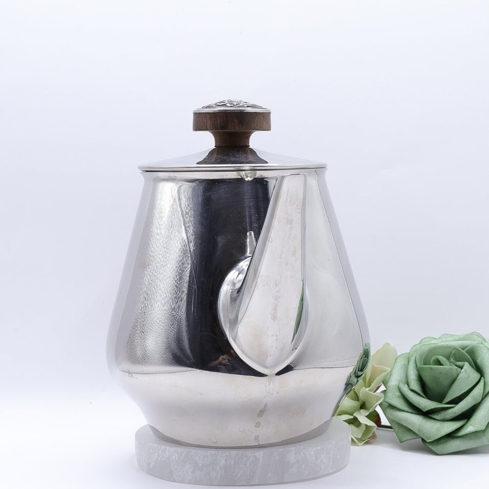 18/10 Stamped Stainless Steel Tea Pot, Vintage Lucky Wood Florence