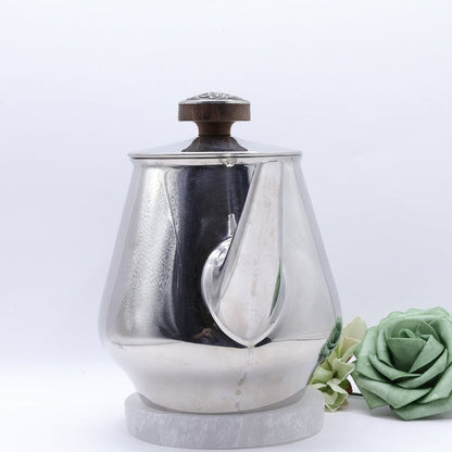 18/10 Stamped Stainless Steel Tea Pot, Vintage Lucky Wood Florence