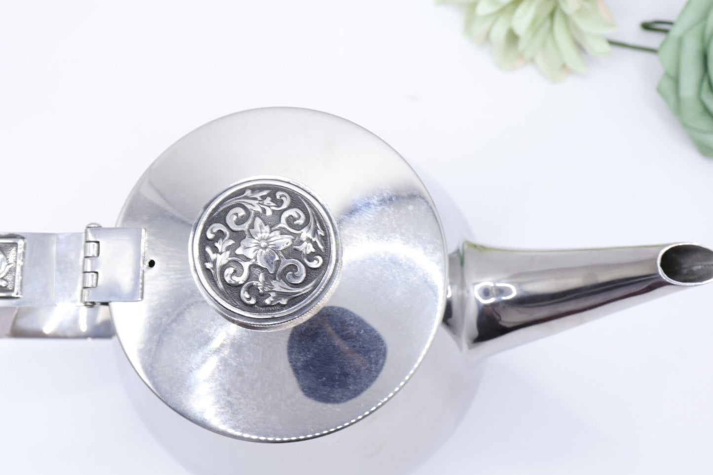 18/10 Stamped Stainless Steel Tea Pot, Vintage Lucky Wood Florence