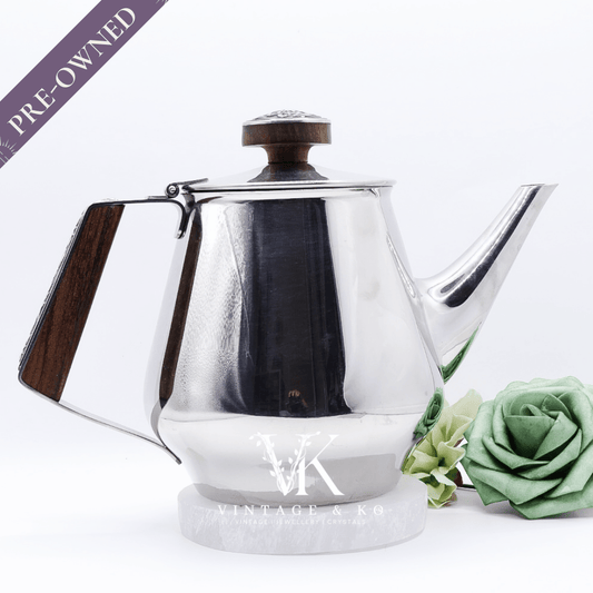 18/10 Stamped Stainless Steel Tea Pot, Vintage Lucky Wood Florence