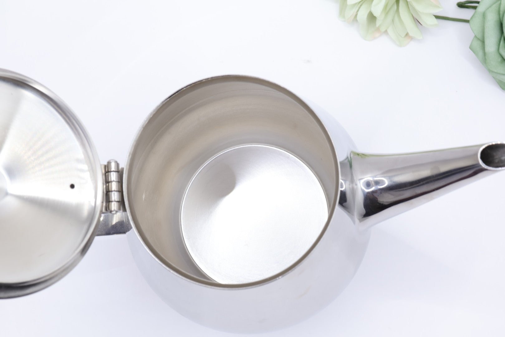 18/10 Stamped Stainless Steel Tea Pot, Vintage Lucky Wood Florence