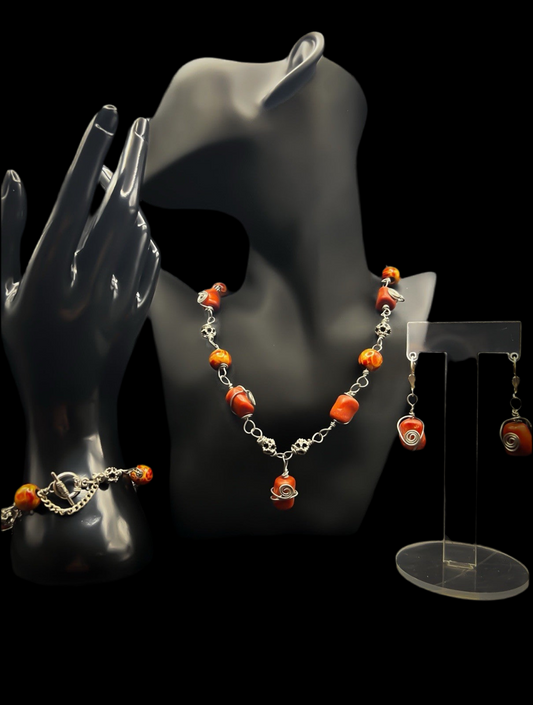 Wire Wrapped Jewellery Bundle Handcrafted with Silver and Red Stones