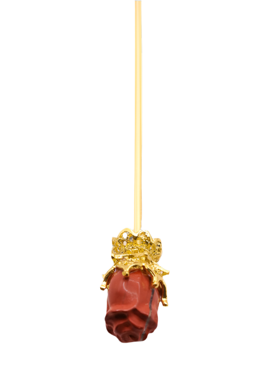 Single Red Jasper Rose Hair Stick – Elegant Golden Crystal Hairpin