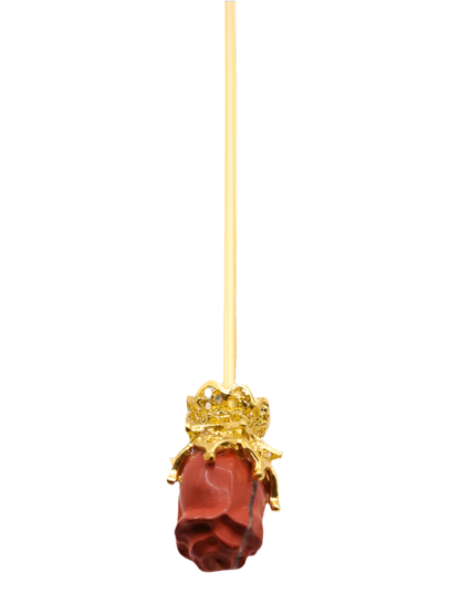 Single Red Jasper Rose Hair Stick – Elegant Golden Crystal Hairpin