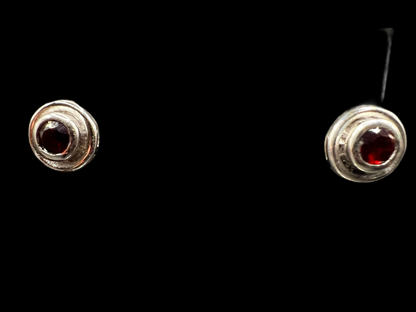 925 Sterling Silver Set with Deep Red Faceted Stones