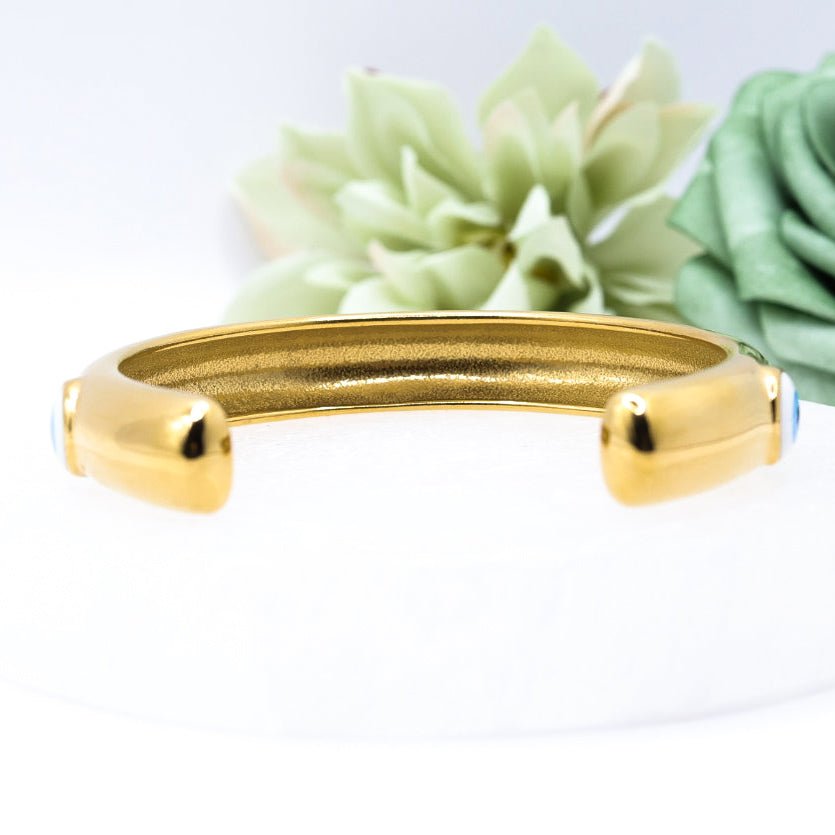18K Gold Plated Evil Eye Open Cuff Bracelet