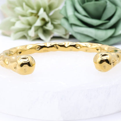 18k Gold - plated Hammered Stainless Steel Cuff Bangle