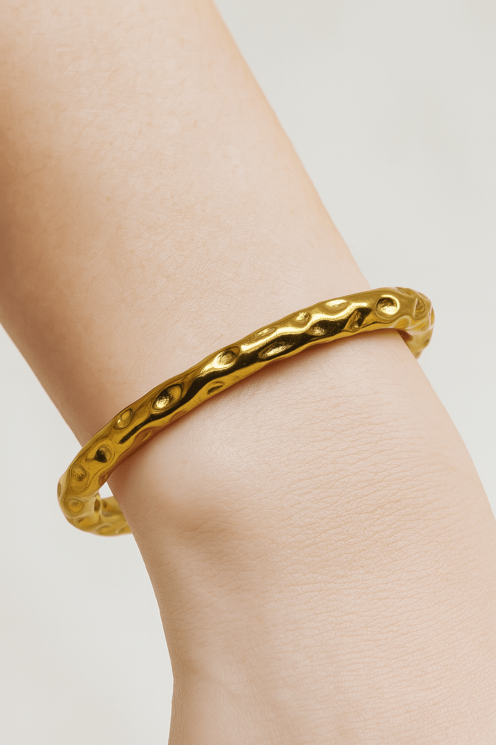 18k Gold - plated Hammered Stainless Steel Cuff Bangle