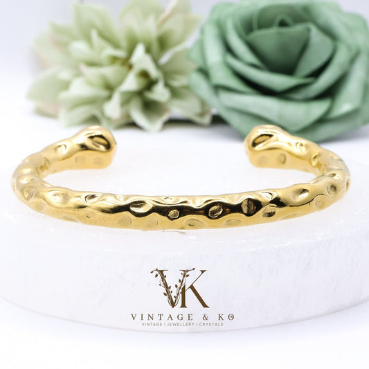 18k Gold - plated Hammered Stainless Steel Cuff Bangle