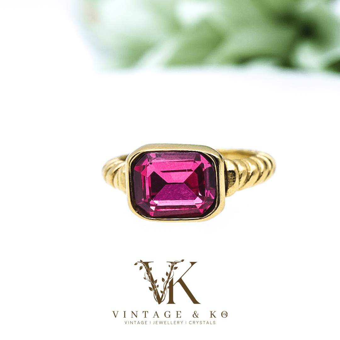 18K Gold Plated Pink CZ Ring | With Box