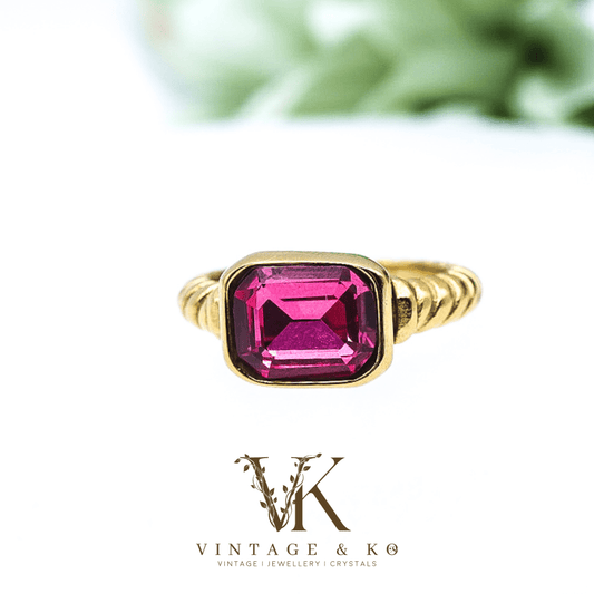 18K Gold Plated Pink CZ Ring | With Box