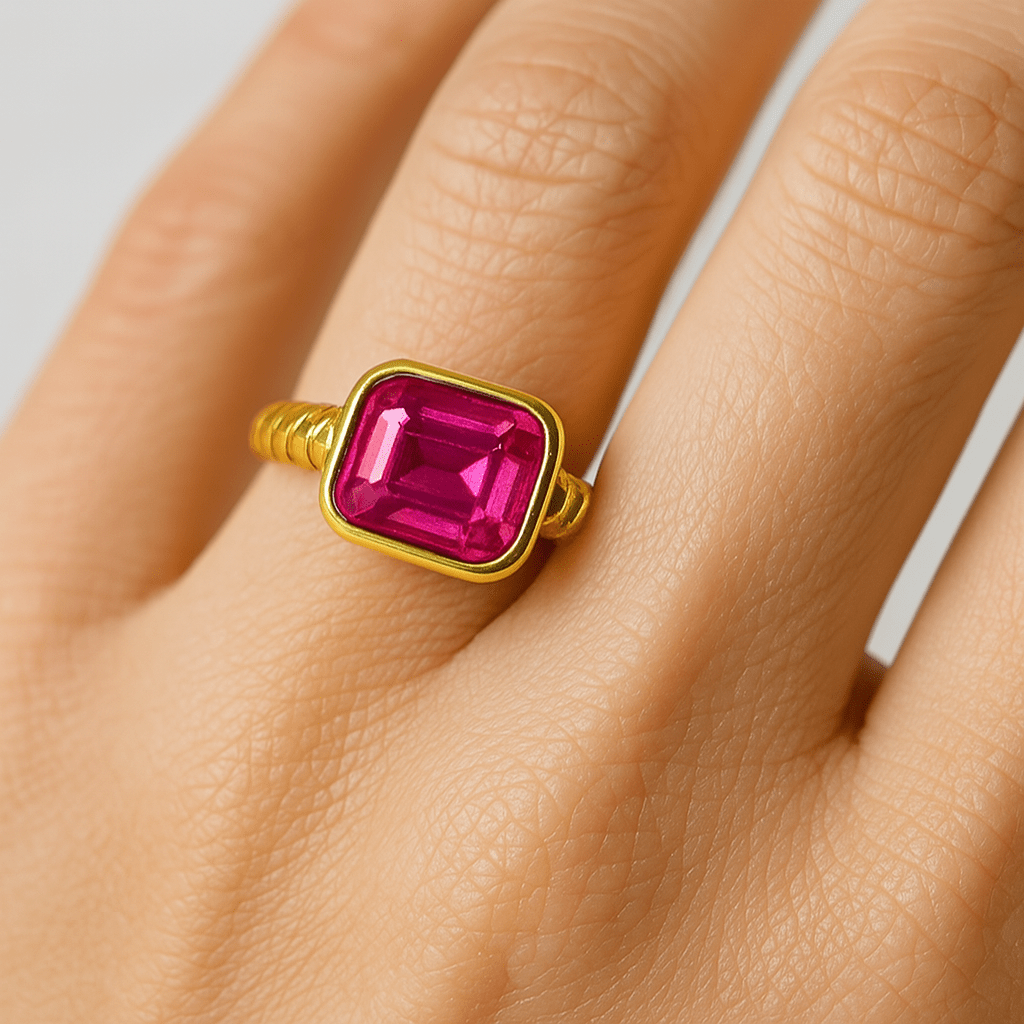 18K Gold Plated Pink CZ Ring | With Box