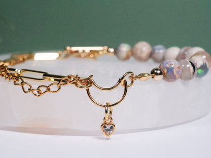Whimsical Gold Australian Opal Paperclip Beaded Crystal Bracelet