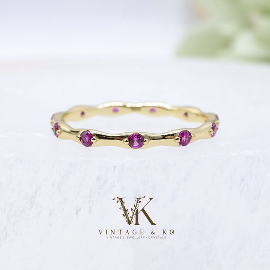 Hot Pink CZ Wavy Ring | Gold-plated .925 Sterling Silver