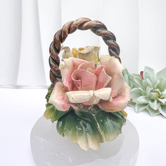 Ceramic Capodimonte-Style Rose Basket