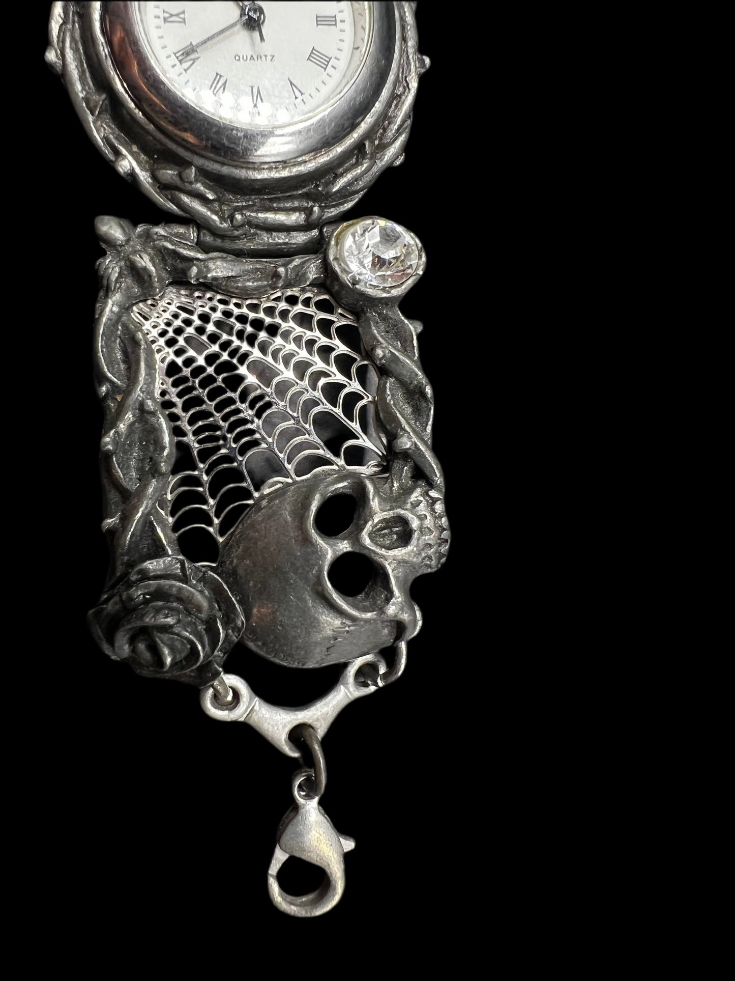 Victorian Gothic Watch – Alchemy Pewter with Skulls, Roses & Crystals