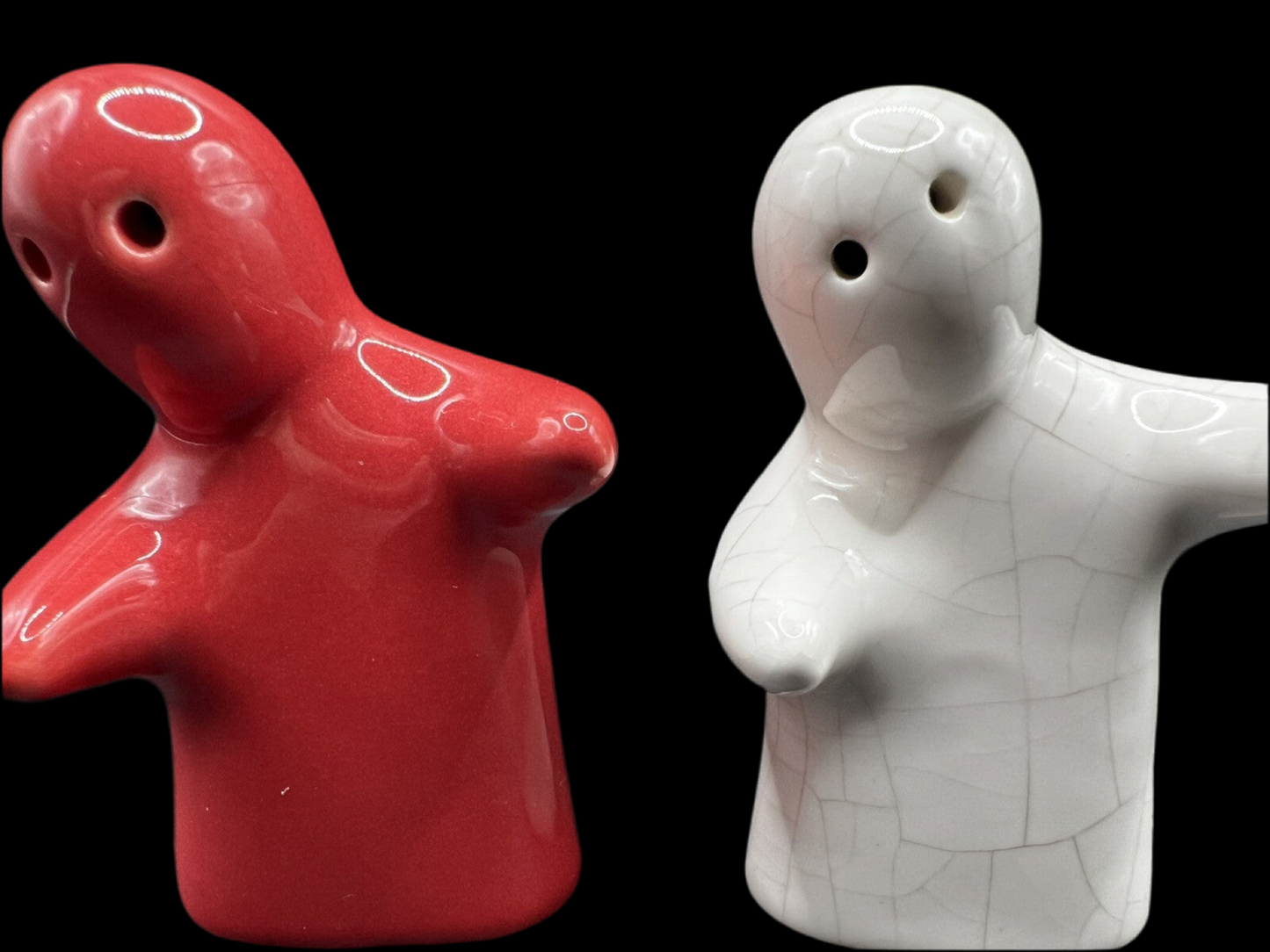 Red & White Hugging Ghosts Vintage Ceramic Salt & Pepper Shakers