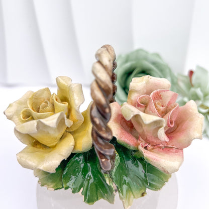 Ceramic Capodimonte-Style Rose Basket