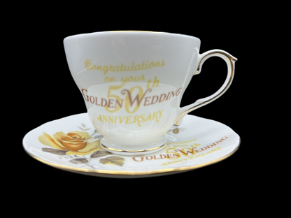 Duchess Bone China Tea Cup and Saucer 50th Anniversary Set with Yellow Roses