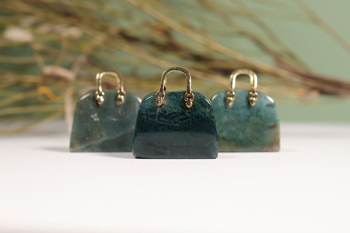 Mini Moss Agate/Lepidolite Handbag Carving | Intuitively Chosen