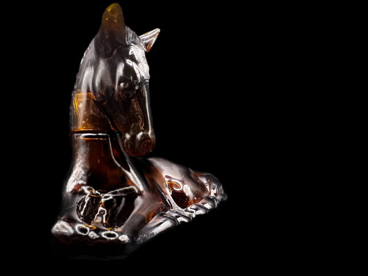 Vintage 1970s Avon Topaze Horse Cologne Bottle Amber Glass Figurine - Empty