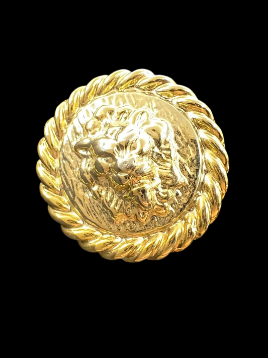 10kt Gold Plated Large Lion Motif Stud Earrings, Vintage Round Elegant Jewellery