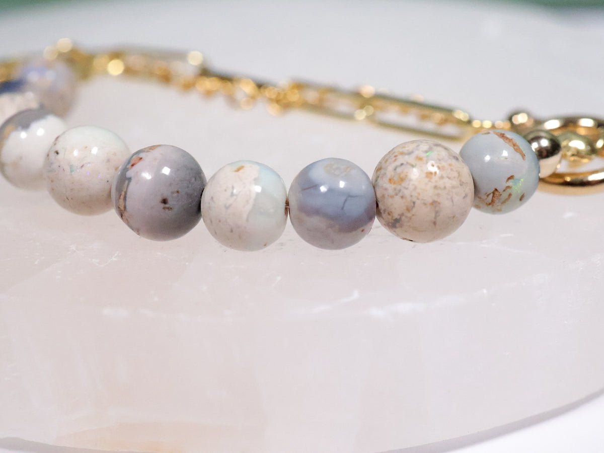 Whimsical Gold Australian Opal Paperclip Beaded Crystal Bracelet