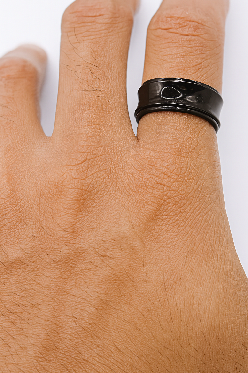 Mens black stainless steel rotating fidget ring
