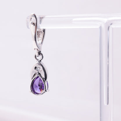 925 Sterling Silver Marcasite Purple Drop Stud Earrings