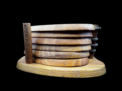 Rustic Wooden Apple Coasters Set of 6, Cork Backed With Leather Strap and Stand