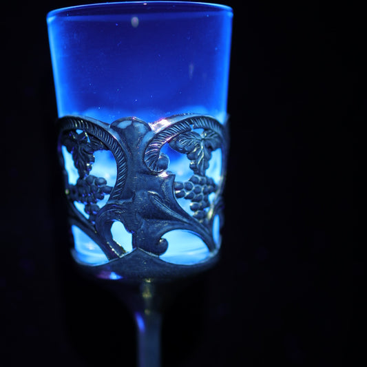 UV Reactive Set of 6 Vintage Silver Toned Cordial Glasses