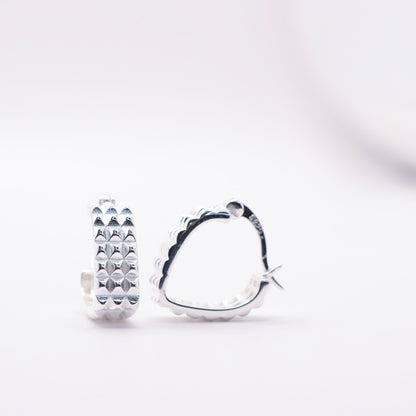 925 Silver Studded Triangle Small Latch Hoop Women’s Earrings