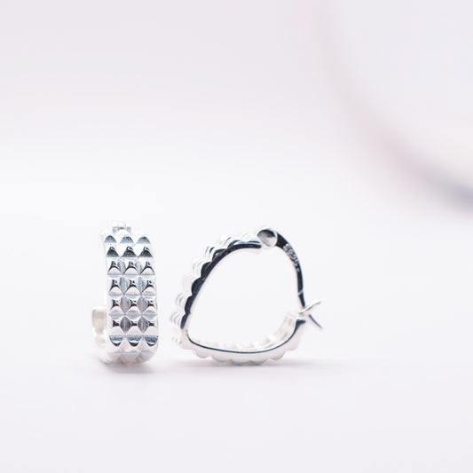 925 Silver Studded Triangle Small Latch Hoop Women’s Earrings