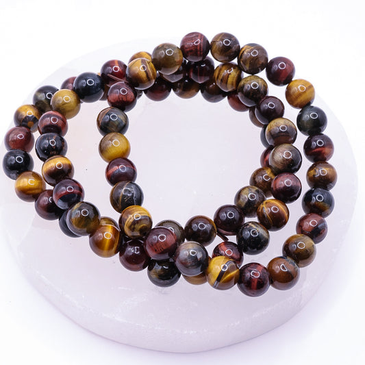 Tigers Eye 8mm Beaded Crystal Bracelet