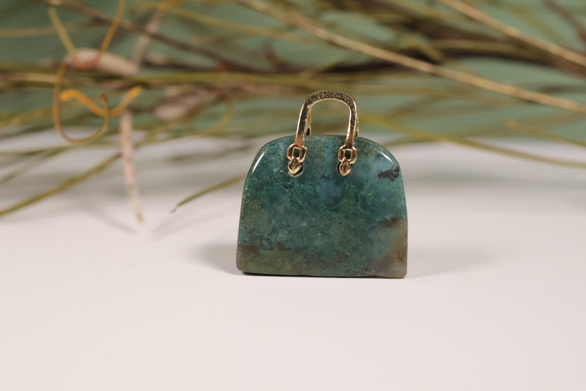 Mini Moss Agate/Lepidolite Handbag Carving | Intuitively Chosen