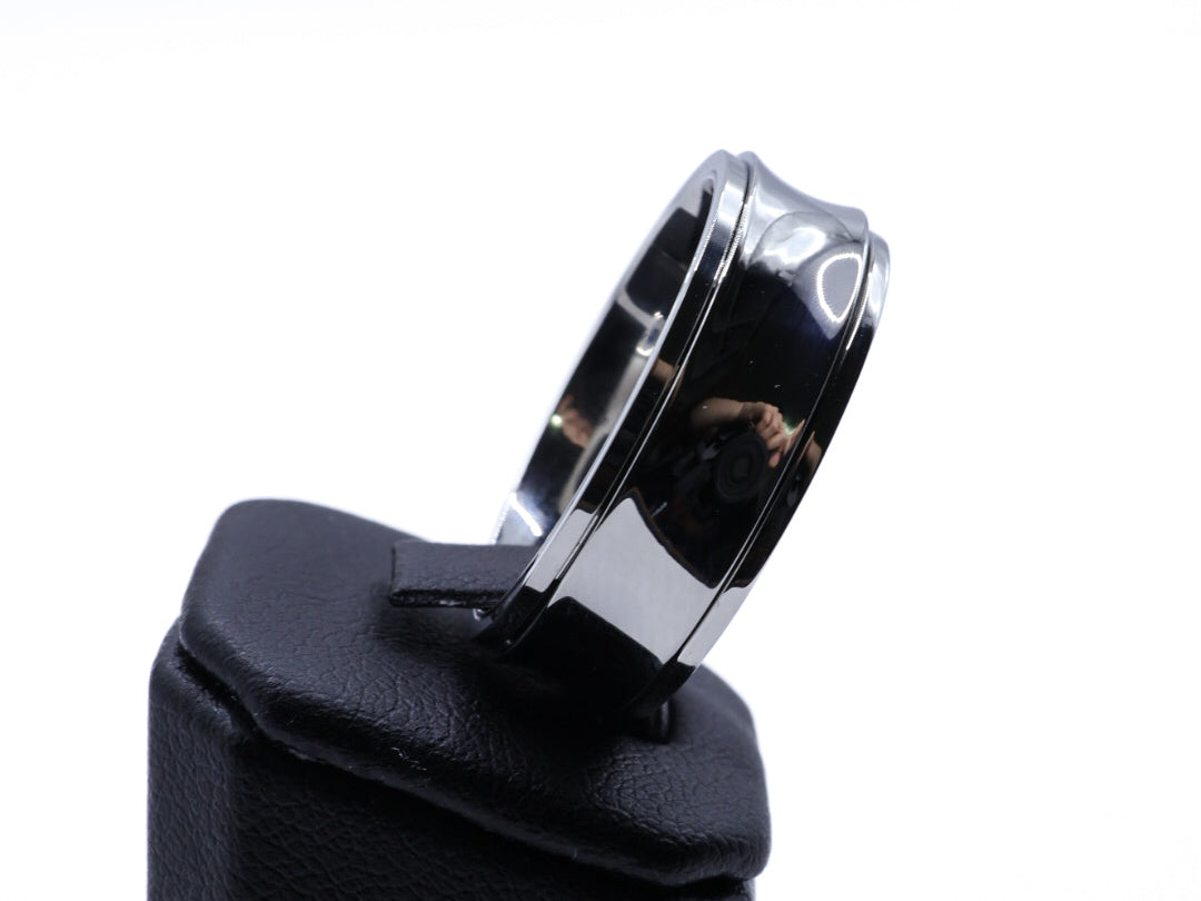 Mens silver stainless steel polished rotating fidget ring