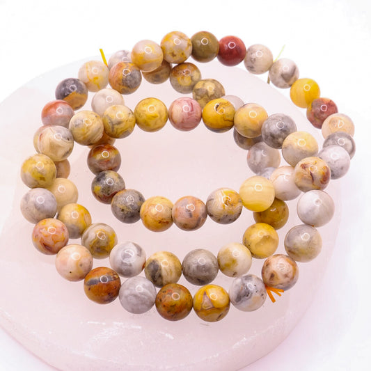 Crazy Agate 8mm Beaded Crystal Bracelet