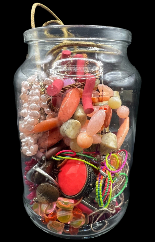 Large Pink Themed 20pc Mystery Jewellery Jar With Costume Jewelry