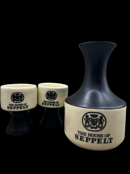 The House of Seppelt Ceramic Cup and Whiskey Decanter Set Black and Beige