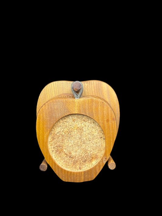 Rustic Wooden Apple Coasters Set of 6, Cork Backed With Leather Strap and Stand