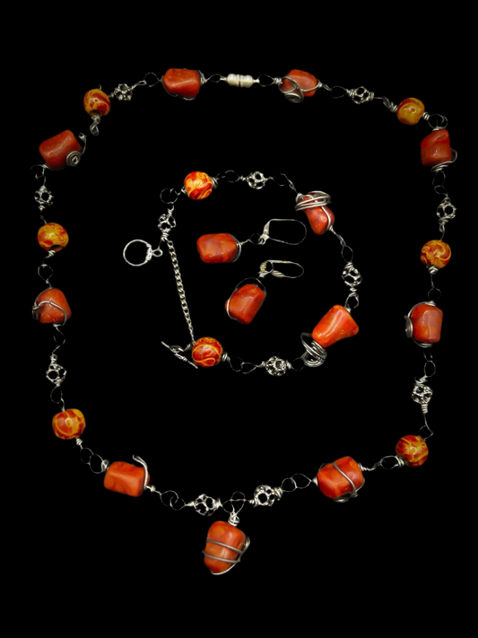 Wire Wrapped Jewellery Bundle Handcrafted with Silver and Red Stones