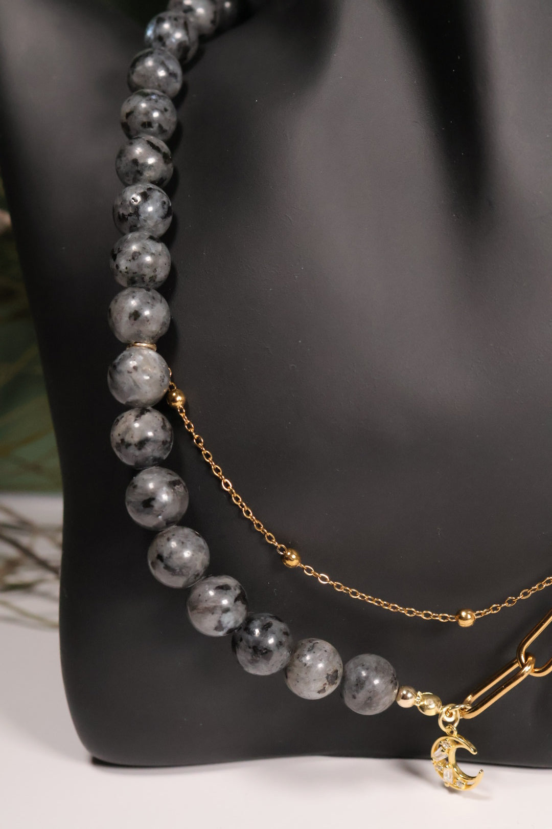 Whimsical Gold Labradorite Paperclip Beaded Crystal Necklace