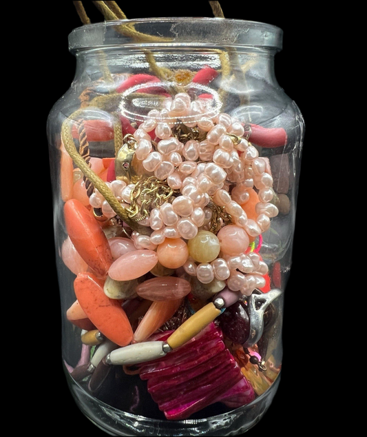 Large Pink Themed 20pc Mystery Jewellery Jar With Costume Jewelry