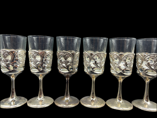 UV Reactive Set of 6 Vintage Silver Toned Cordial Glasses