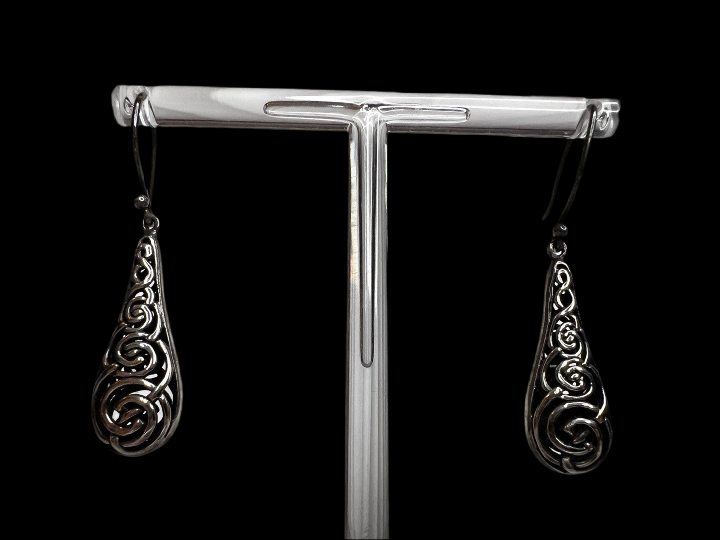 925 Marked Sterling Silver Dangle Drop Earrings, Celtic Metal Design