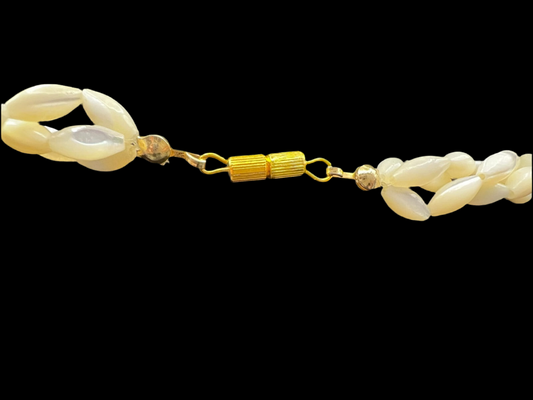 Vintage Jade & Coral Mother Of Pearl Twist Necklace, Artisan Boho Jewelry