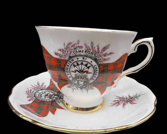 Royal Grafton Clan of Cameron Red and White Tartan Bone China Tea Cup and Saucer Set